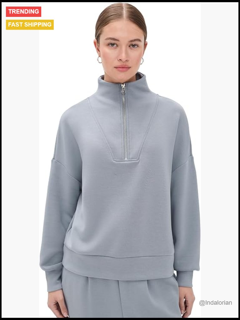 Women's Half Zip Sweater Relaxed Fit Collared Neck Soft Jersey Pullover